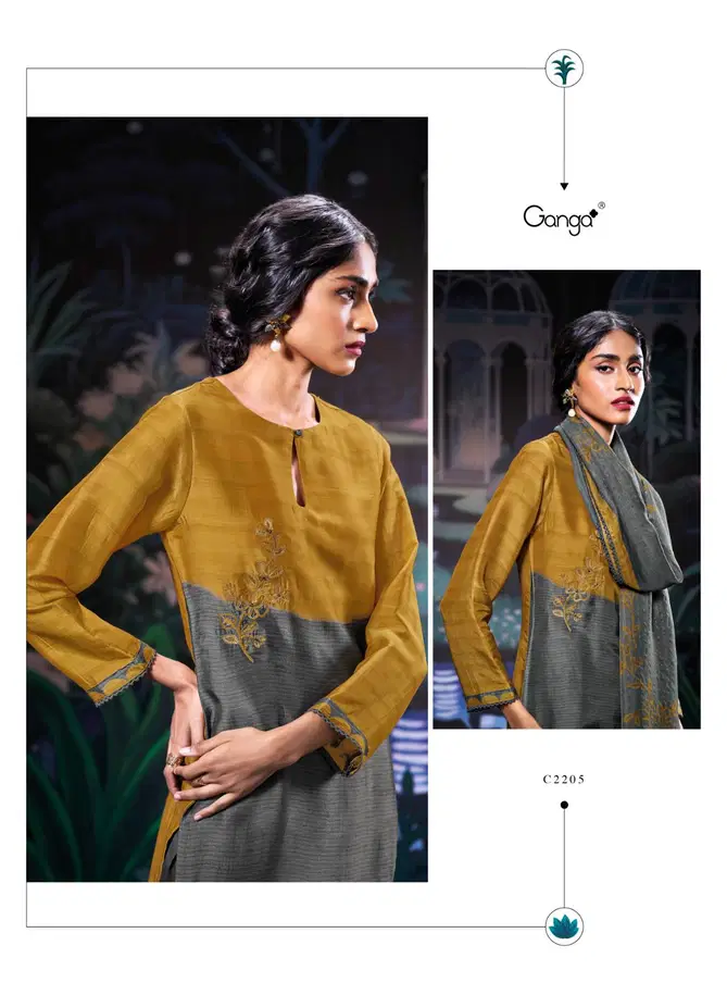 Indie By Ganga Bemberg Silk Satin Printed Embroidery Dress Material Online Wholesale